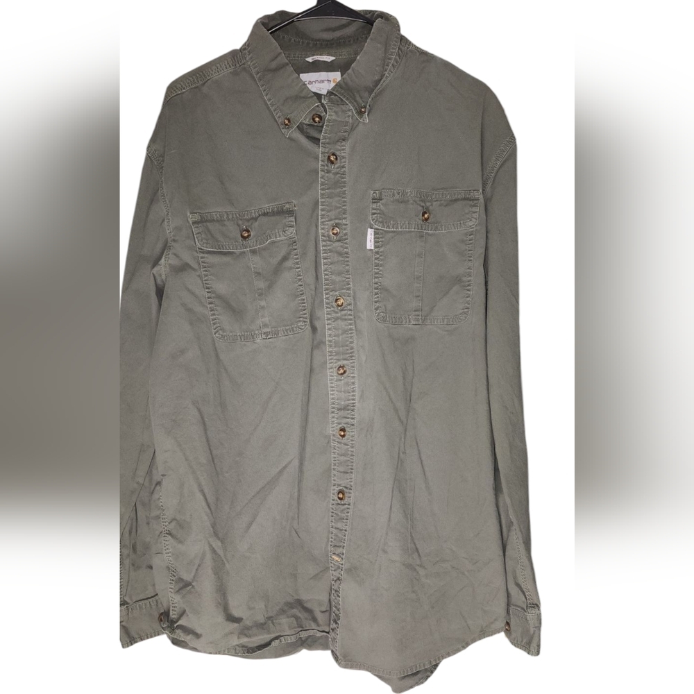 Mens Carhartt Olive Green RELAXED FIT Button-Up Shirt SIZE XL Tall